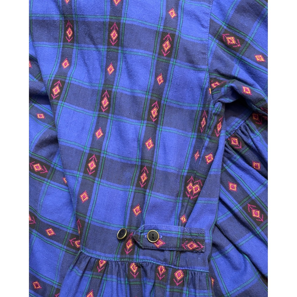 Vintage 80s 90s Eddie Bauer Outdoor Seattle Grunge Plaid Geometric Flannel Dress - Picture 7 of 9